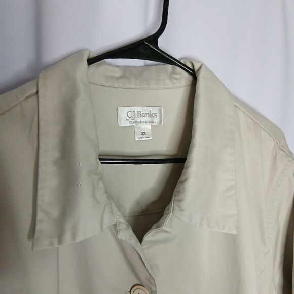 CJ Banks Khaki Canvas Shirt Jacket Button Front Long Slve Cotton Womens 3X - Picture 4 of 7